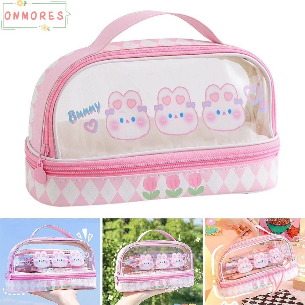 Onmores เครื่องเขียน Organizer, ดินสอ PVC สองชั้น, ความจุขนาดใหญ่อุปกรณ์การเรียนสํานักงานกระเป๋าปากกาการ์ตูน