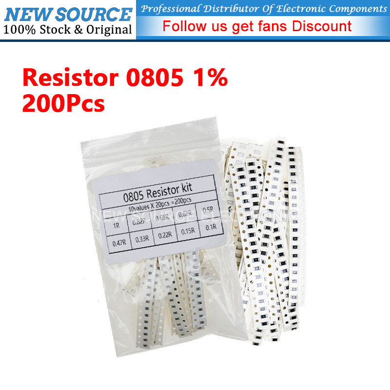 [200PCS] 0805 SMD Resistor Assorted Kit 10ValuesX 20PCS 1% 0.1R 1R 0.22R 0.33R 0.47R 0.15R 0.68R Ohm