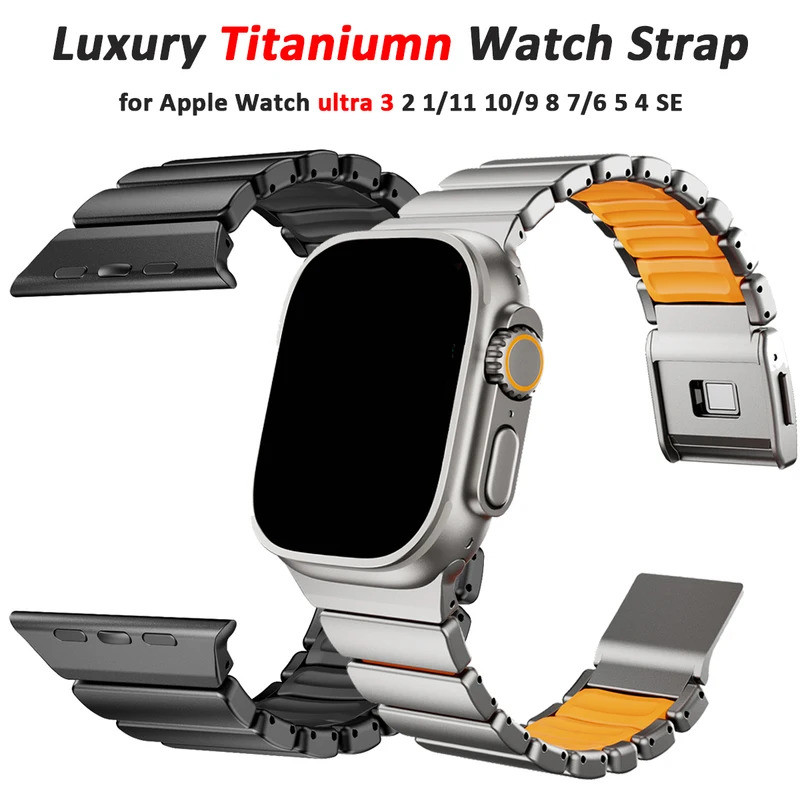 Luxury Titanium BandสําหรับApple Watch Ultra 3 2 49 มม.11 10 46 มม.45 44 มม.ซิลิโคนแม่เหล็กสายคล้องค
