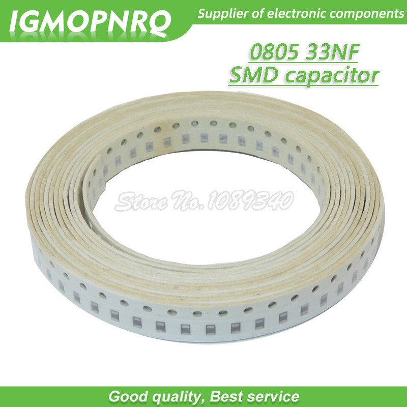 100pcs 33nF 0805-33nf Y5V ข้อผิดพลาด 20% 50V 0805 SMD หนาฟิล์มชิป Multilayer ตัวเก็บประจุเซรามิค