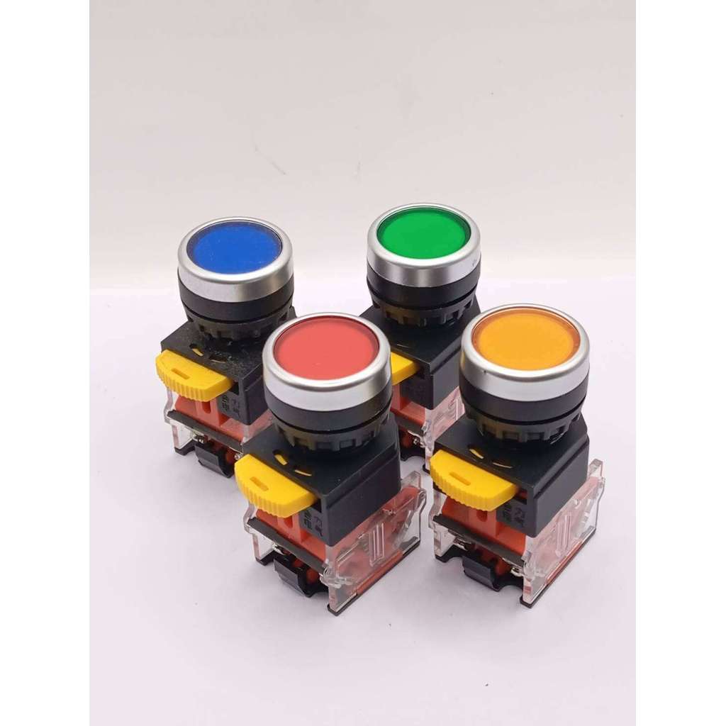 Newใหม่ PUSH BUTTON SWITCH 22MM. สวิตช์ปุ่มกด ขนาด 22มิล กดติด-ปล่อยดับ LA38-11S งานแท้
