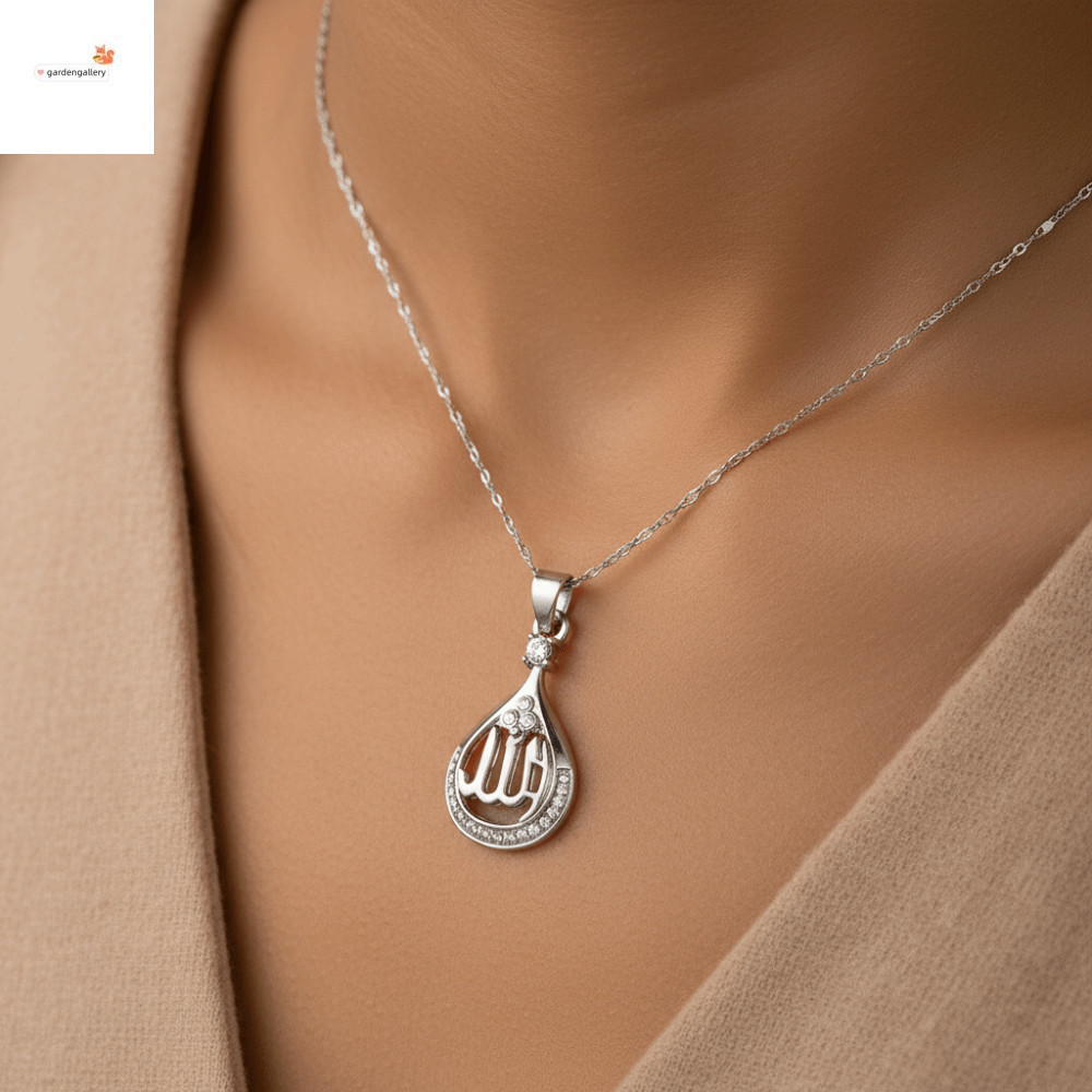 GARDENGALLERY จี้สร้อยคอน้ําคริสตัลทรงหยด สแตนเลสสตีล พร้อมสัญลักษณ์ Quran สำหรับการสวดมนต์และแฟชั่น