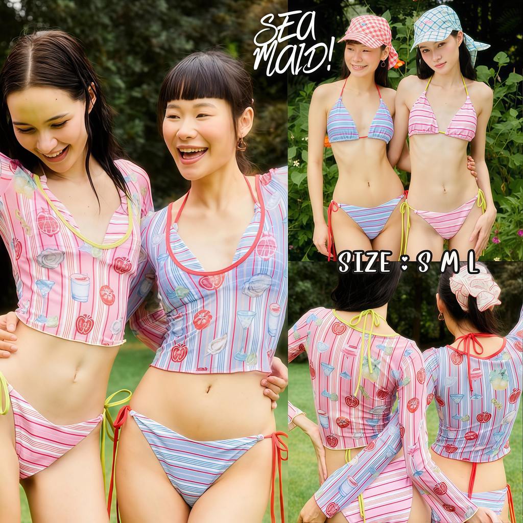 SEA MAID ชุดว่ายน้ำทูพีซ พร้อมเสื้อคลุม Beach Look หุ่นสับ 🌺🐚มีไซส์ S-L | น้ำหนัก 38-58 กก. Y017