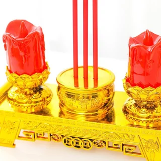 ชุดธูปเทียน LED เชิงเทียน ปลอดบุหรี่ ปลอดภัย มิตรกับสิ่งแวดล้อม สำหรับไหว้เจ้า บูชายัญ