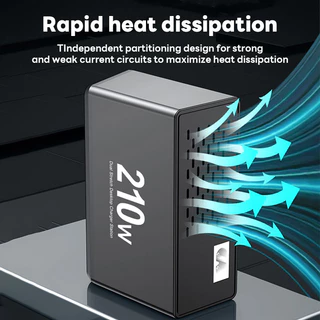 Actual COD 6-in-1 ที่ชาร์จเร็วหลายอุปกรณ์ 210W พร้อมสายชาร์จแบบยืดหดได้ ใช้ได้กับสมาร์ทโฟน แล็ปท็อป และแท็บเล็ต