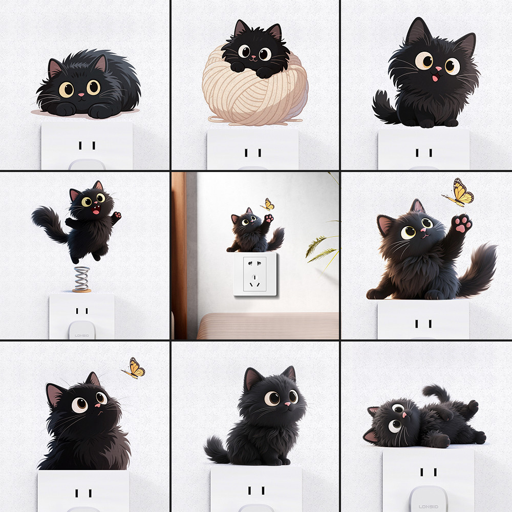 8 ชิ้น/เซ็ต สติกเกอร์สวิตช์แมวน่ารัก,ลูกแมวรัก ตกแต่งผนังห้องเด็ก&เด็ก,สติกเกอร์ติดผนังแบบมีกาวในตัว