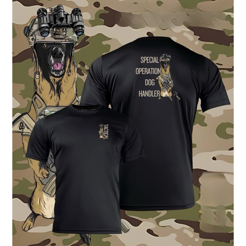 เสื้อยืด Tactical K9 Special Operation Dog Handler ลายสุนัขทหารยุทธวิธี สตรีทฮาร์ดคอร์ ยูนิเซ็กซ์ ผ้าฝ้ายแท้ S-5XL