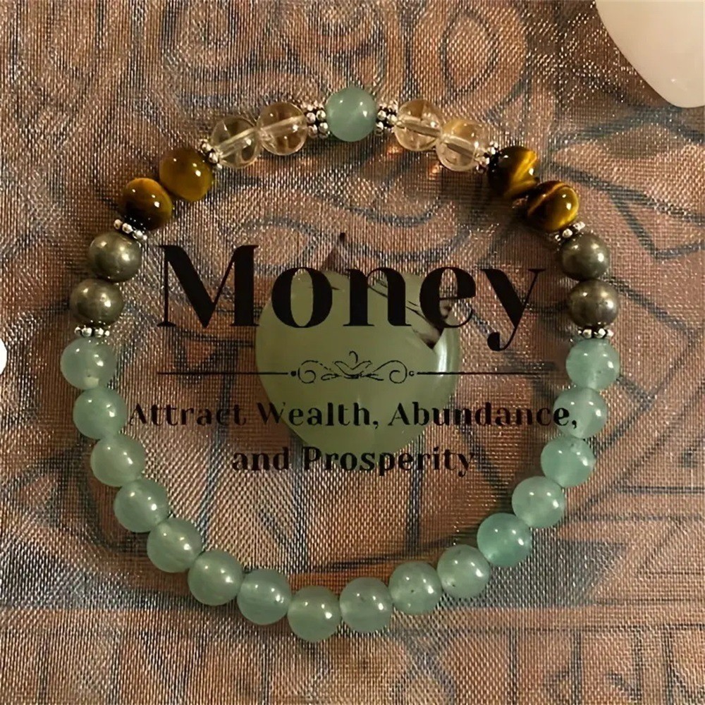 สร้อยข้อมือลูกปัดคริสตัลธรรมชาติ 6 มม. วงกลมบางแสดงมือบาง Citrine Green Aventurine Pyrite สร้อยข้อมื