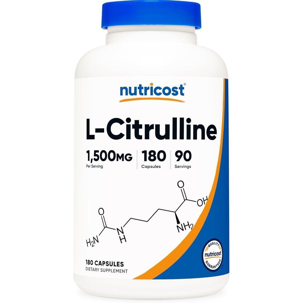 Nutricost L-Citrulline 1500mg, 180 แคปซูล - 750mg ต่อแคปซูล, ปราศจากกลูเตน, ไม่ใช่จีเอ็มโอ, บรรจุภัณฑ์พฤษภาคม