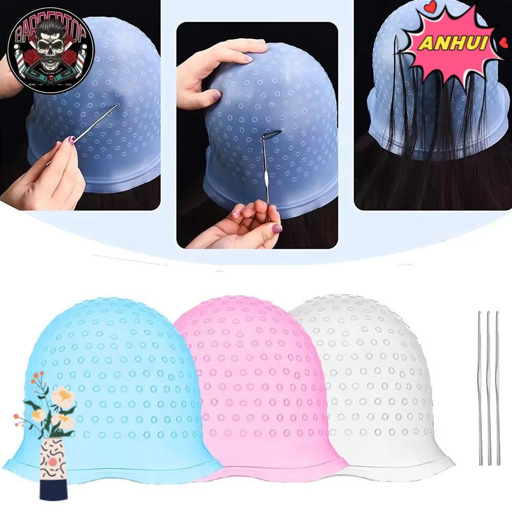 ANHUI ทําสีผมไฮไลท์, หมวกทําสีผมซิลิโคนแบบใช้ซ้ําได้, พร้อมตะขอผม Dying Frosting Cap