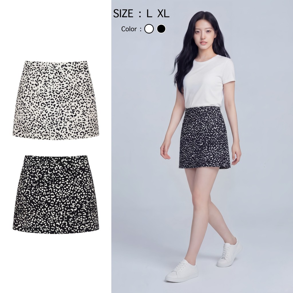 กระโปรงสั้นเอวสูง ทรงเอ ลายเสือดาว พิมพ์ลายชัด ทรงสวยเข้ารูป มีซับใน ซิปซ่อนหลัง