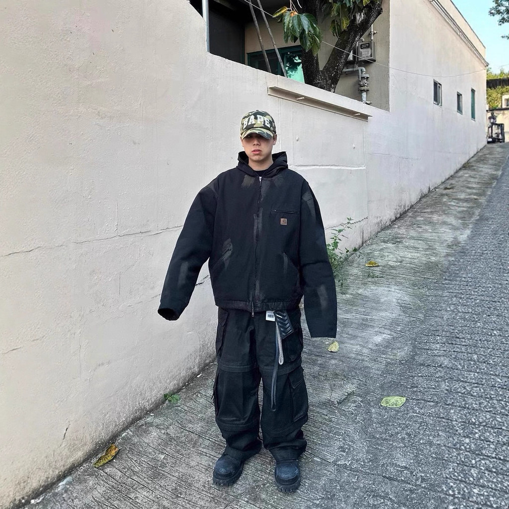 3I3C Grailz Heavy Washed Vintage Style Hooded Mud-Dyed Jacket cleanfit Men's Workwear Cotton Jacket