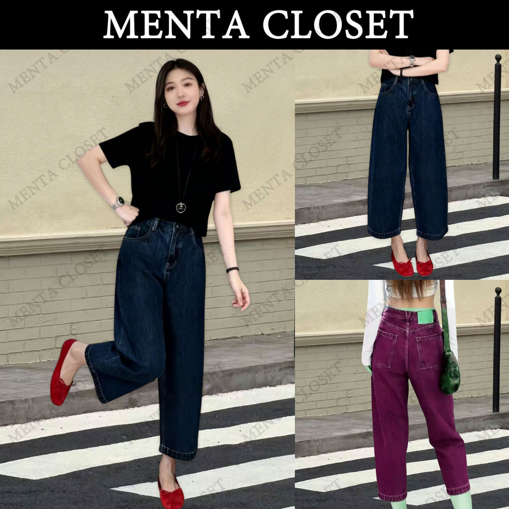 MentaCloset🖤 กางเกงยีนส์สีน้ำเงินรุ่นใหม่ ดีไซน์เอวสูง ช่วยเน้นรูปร่างให้ดูเพรียว กางเกงยีนส์ทรงตรง🩵V139