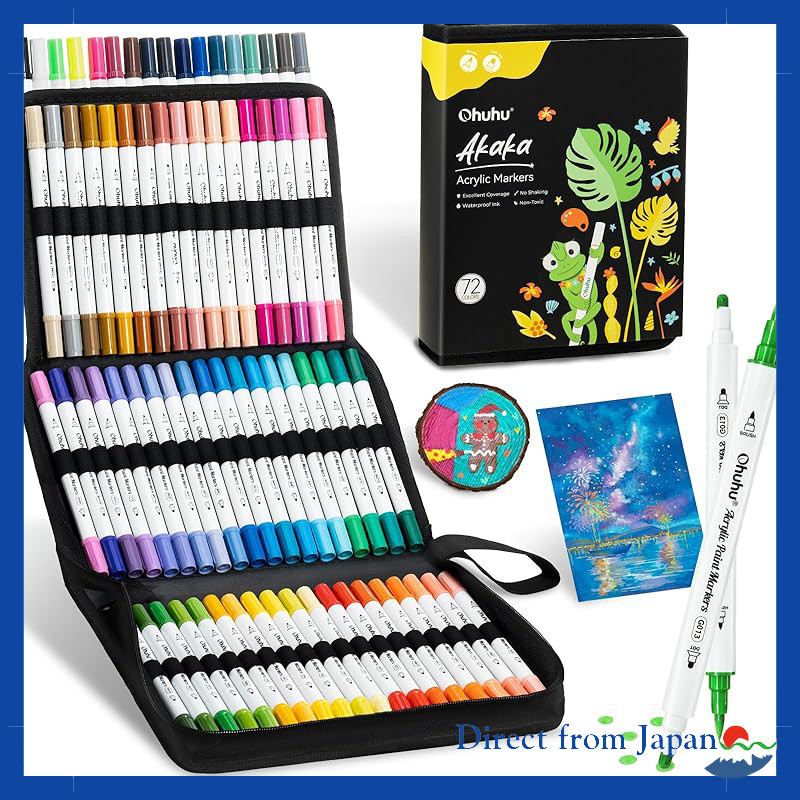 Ohuhu Acrylic Marker Set, 72 Colors - Opaque Water-Based Paint Pens for Wood, Stone, Fabric, Metal, 