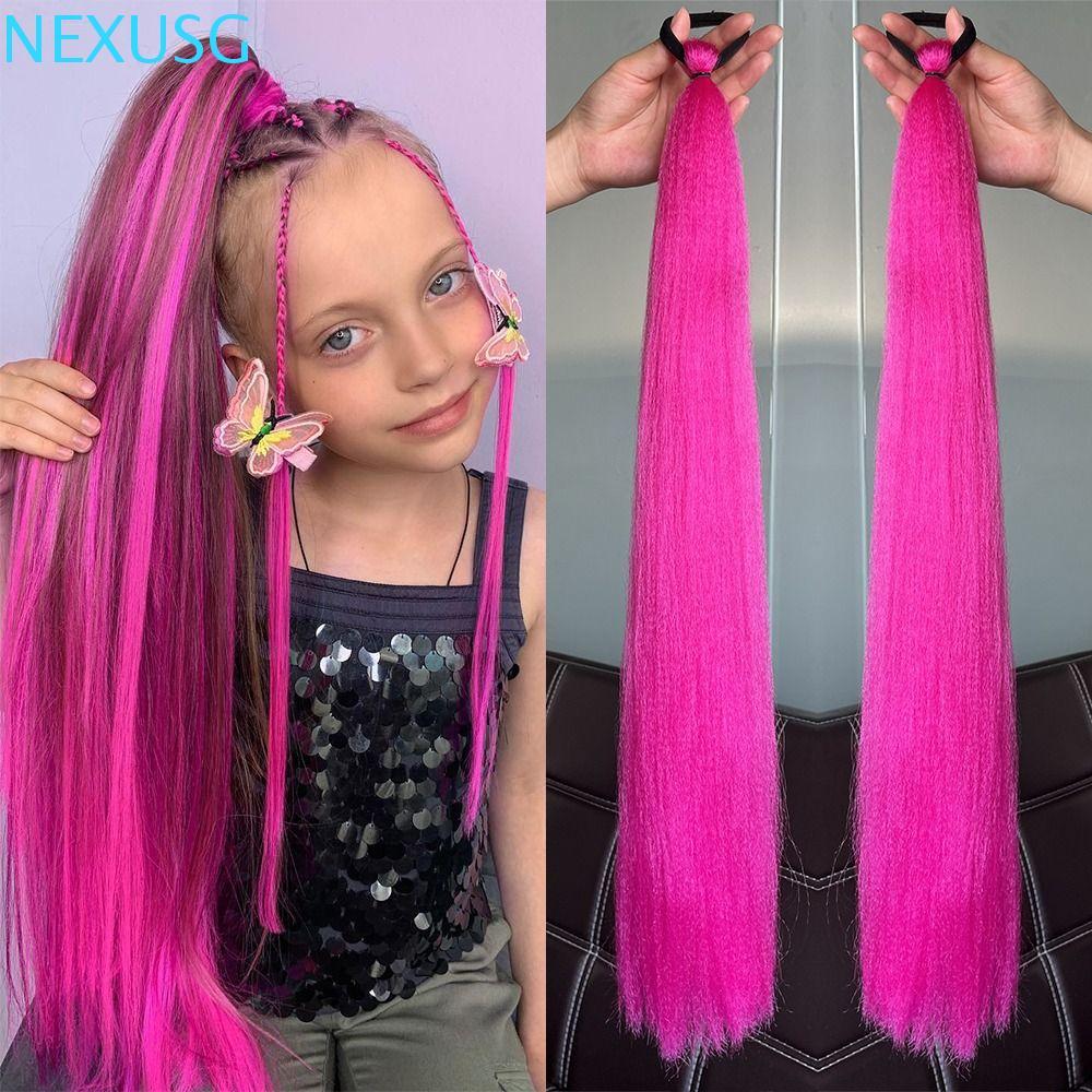 hairpiece สำหรับเด็ก ขนาด 30 นิ้ว สีม่วง ทรงตรง พร้อมบราิดィนก์ และยืดหยุ่น