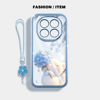 VRQR สําหรับ Xiaomi Redmi Note 15 Pro Plus หมายเหตุ 15 Pro + 5G 4G Poco M8 Pro 5G น่ารักยิ้มแมวดอกไม้เชือกแขวนโปร่งใสกันกระแทกเคสโทรศัพท์