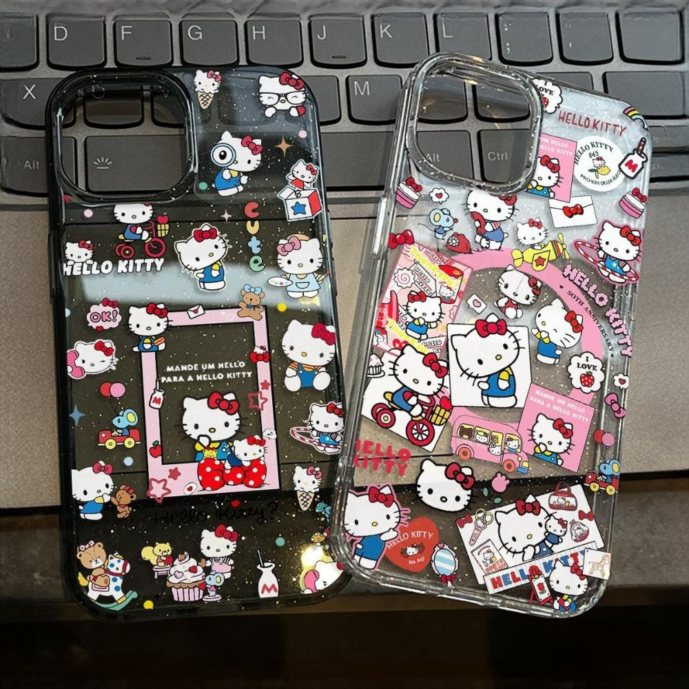 เคสสำหรับไอโฟน13 ส่งจากไทย แมวเคธี น่ารัก เคสมือถือใสนิ่มกลิตเตอร์วาว For IPhone16 15 14 11 12 13Pro Max XR XS 6/7/8Plus