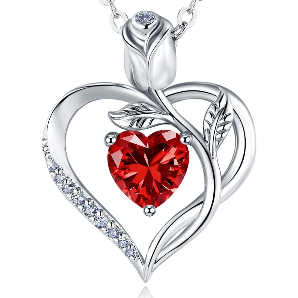 1.2CT สร้อยคอหัวใจกุหลาบตัวเลือก Moissanite หรือ Lab-Grown Sapphire Ruby Emerald & More สร้อยคอผู้หญ