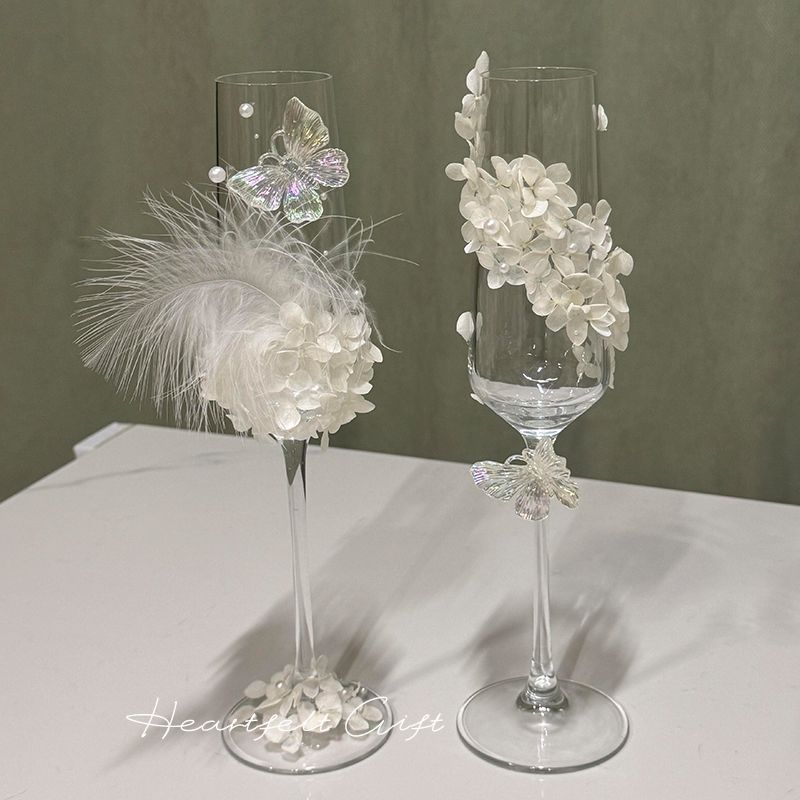 วัตถุ Goblet Goblet Goblet ของขวัญทําด้วยมืองานแต่งงาน Toast แก้ว diy แก้วเจ้าสาวของขวัญลักษณะด้วยเพ