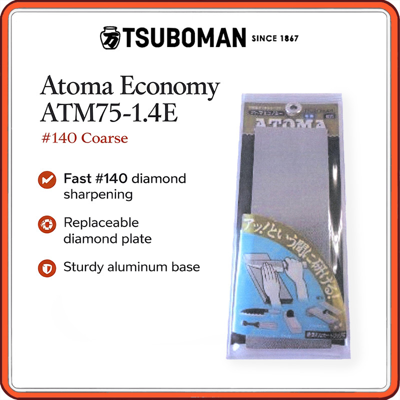 Tsuboman Atoma Economy Diamond Sharpening Stone #140 Coarse – ATM75 1.4E | Replaceable Plate, Optional Rubber Base, Fast Knife & Tool Honing