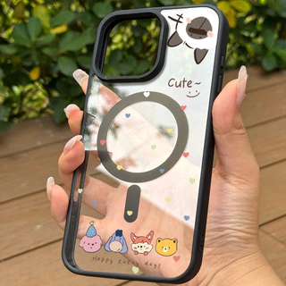 เคสโทรศัพท์แม่เหล็กรูปหัวใจสำหรับ iPhone 13 Pro/11/12 Pro Max/14/15/16 Plus เคสแม่เหล็กคุณภาพสูงช่วยปกป้องเลนส์กล้อง
