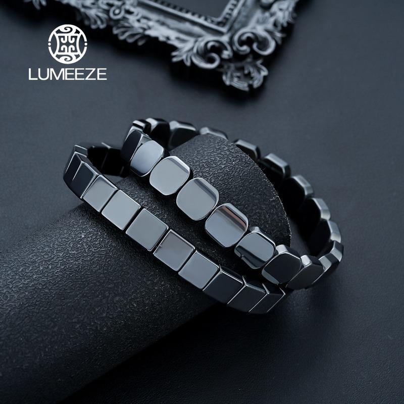 LUMEZE Hematite สร้อยข้อมือสําหรับชาย Reclaim Your Edge Confidence ธรรมชาติ Hematite หินลูกปัดยืด Healing สร้อยข้อมือของขวัญเครื่องประดับ S528 #