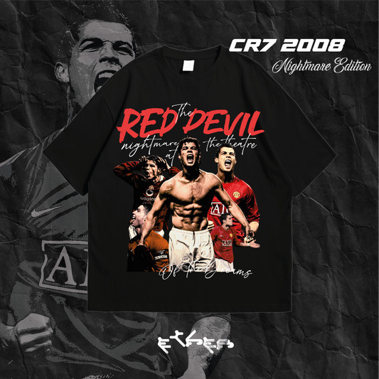 CR7 2008 NIGHTMARE EDITION เสื้อยืดคอกลมหลายขนาดที่มีอยู่ผ้าฝ้าย