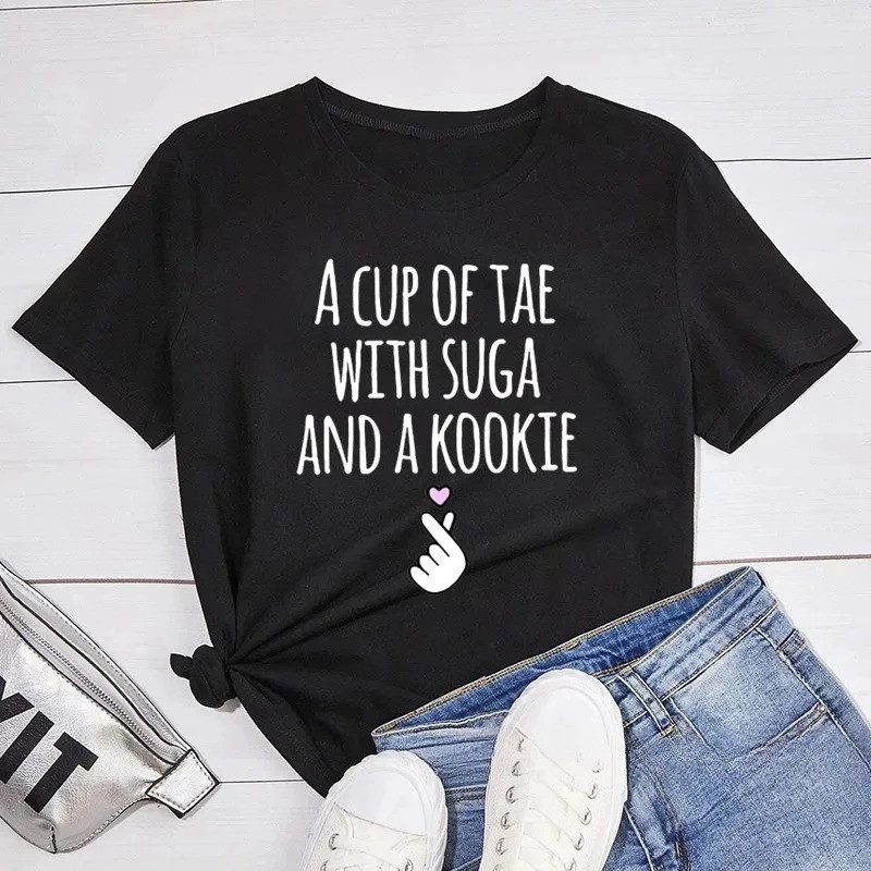 Idol แฟชั่น Kpop Merch V Jhope Suga RM Jungkook เสื้อยืด Secwan Tae กับ Suga และ Aokie เสื้อยืดผู้หญ