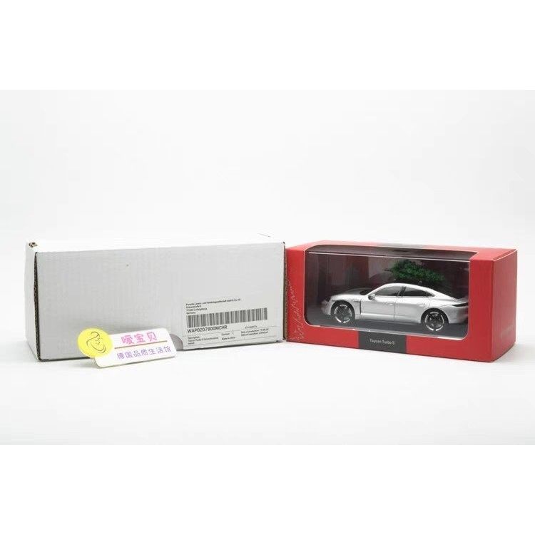 [คลังสินค้าพร้อม] Porsche Taycan Turbo S Christmas Limited Edition 1/43 Mini Cut Metal Model Silver 