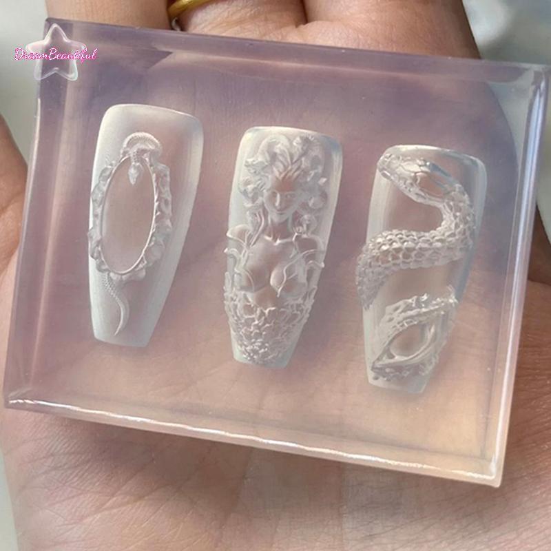 DBFl-t 1 ชิ้น 3D งูสาวซิลิโคนแกะสลักแม่พิมพ์เล็บ DIY ตกแต่งศิลปะเล็บความงาม Charm แม่พิมพ์เล็บผลิตภัณฑ์ใหม่