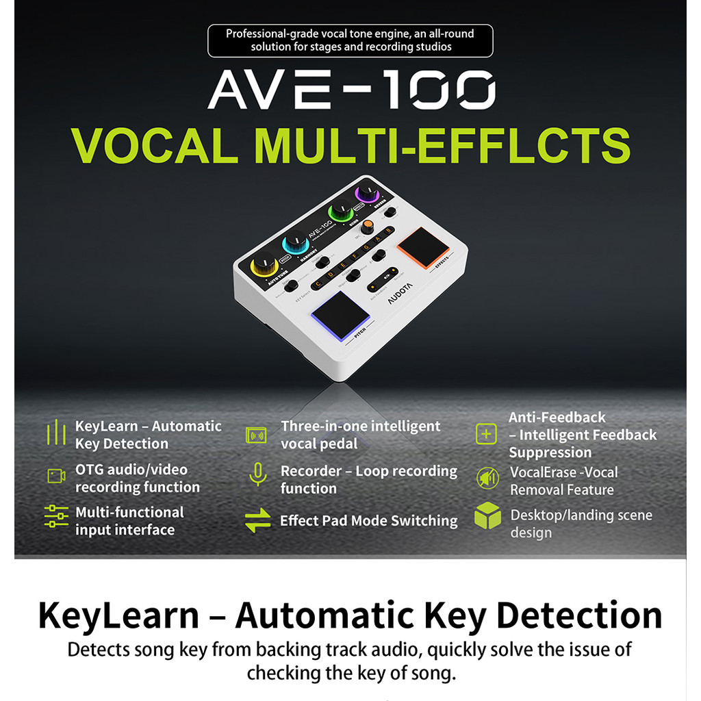 Audota AVE-100 Vocal Pedal Multi-Effects โปรเซสเซอร์, Correction, Harmony, Reverb และ Echo Vocal Ped