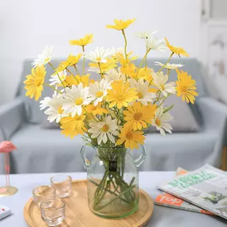 10 ชิ้น/แพ็ค ดอกไม้ประดิษฐ์ ดอกเดซี่ ผ้าไหม DIY ขนาด 52 ซม. ดอก 6 ซม. 1 ช่อ = 5 ดอก สำหรับตกแต่งบ้าน งานแต่งงาน และงานอี