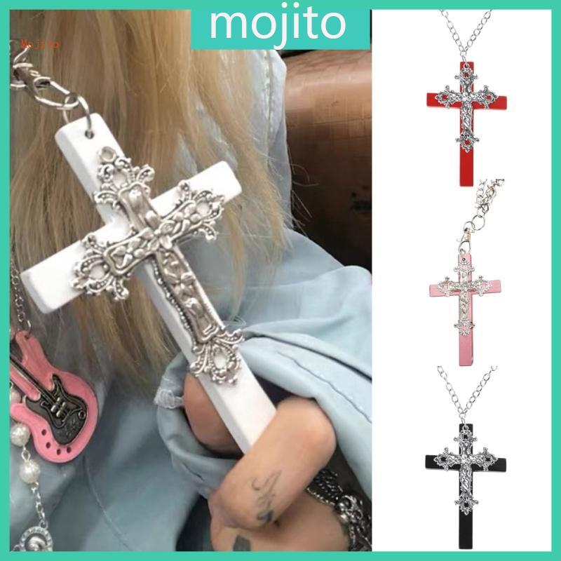 Mojito แฟชั่น Gothic ยาวสร้อยคอสร้อยคอ Aesthetic Cross จี้สร้อยคอ Egirl เครื่องประดับ Clavicle CHAIN