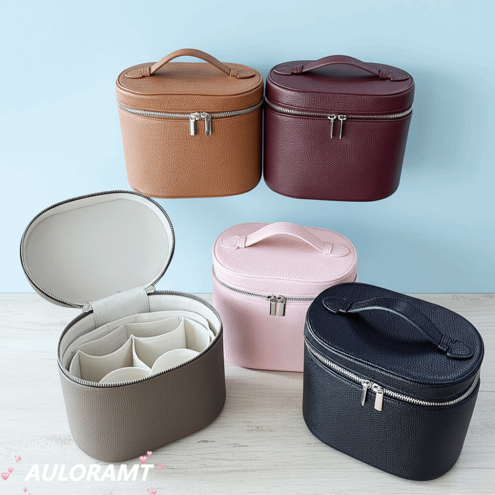 AULORAMT กล่องเครื่องสําอาง, PU หนังขนาดใหญ่ความจุกระเป๋าแต่งหน้า,แบบพกพากล่องเก็บภายในกันน้ําซิปปิดกระเป๋าเดินทาง Organizer กระเป๋าไอเดียของขวัญ