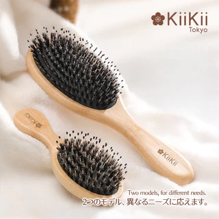 KiiKii Beauty Lab หวีขนหมูป่าแท้ ด้ามไม้ไผ่ แบบใหญ่ หวีนวดผม ลดไฟฟ้าสถิตย์ ใช้งานสบาย