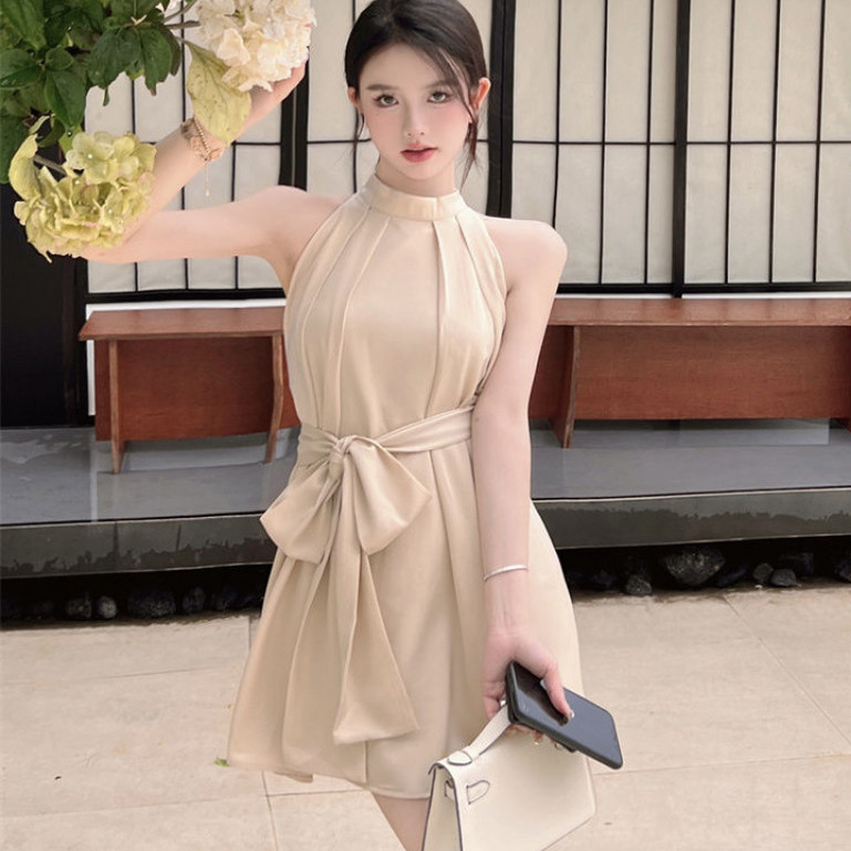 Floerns ผูกโบหน้า สีพื้น สไตล์ลำลอง ชุดเดรส สำหรับผู้หญิง