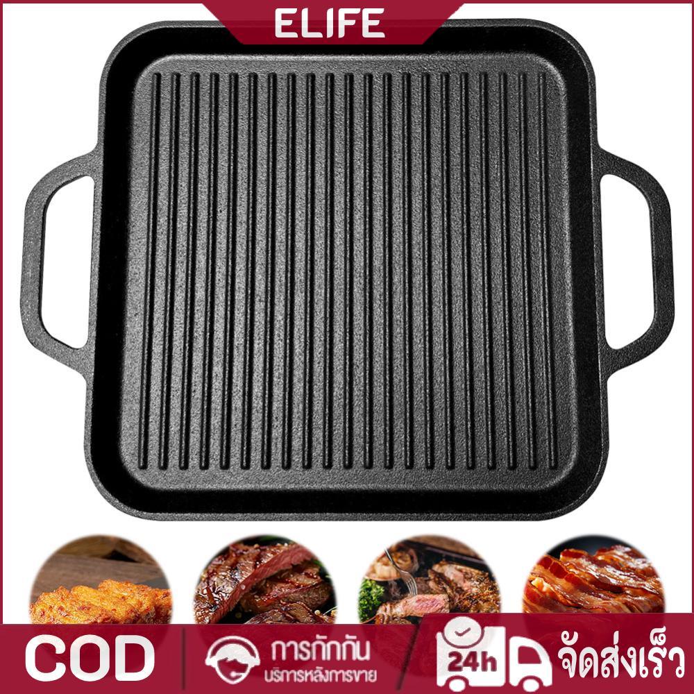 11in เหล็กหล่อ Griddle Reversible Griddle Pan Skillet กระทะแบนสําหรับแก๊สเตาตั้งพื้นเตาอบหรือเปิดไฟส