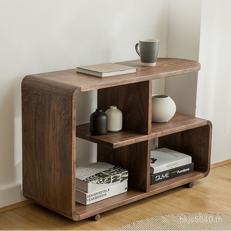 วอลนัทสีดําห้องนั่งเล่นตู้ข้างที่เรียบง่ายทรายค้นพบรุ่นนิตยสารไม้เนื้อแข็งตารางมุมตารางนอร์ดิกมุมขนา