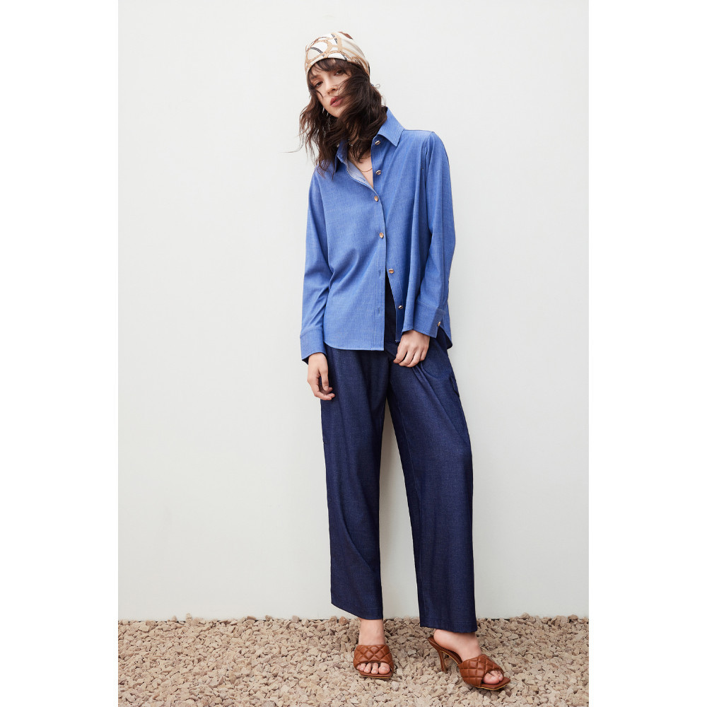 G2000 กางเกงขายาวสำหรับผู้หญิง Wide leg ทรง Wide leg รุ่น 5626123778 สีเดนิม - รูปที่ 4