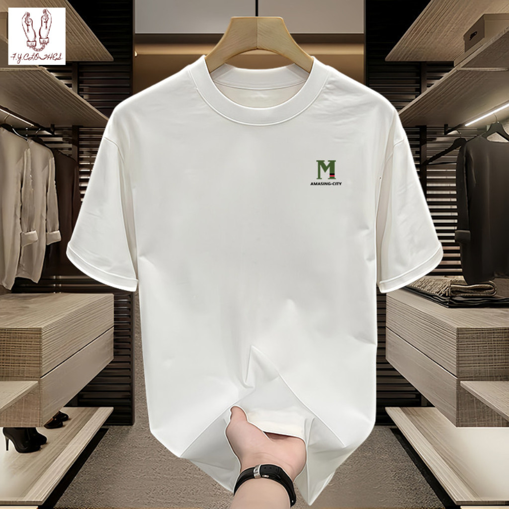 เสื้อยืดแขนสั้นคอกลมทรงหลวมลำลองสำหรับผู้ชาย แบรนด์ใหม่สุดอินเทรนด์ สไตล์อเมริกันไฮสตรีทเรโทร