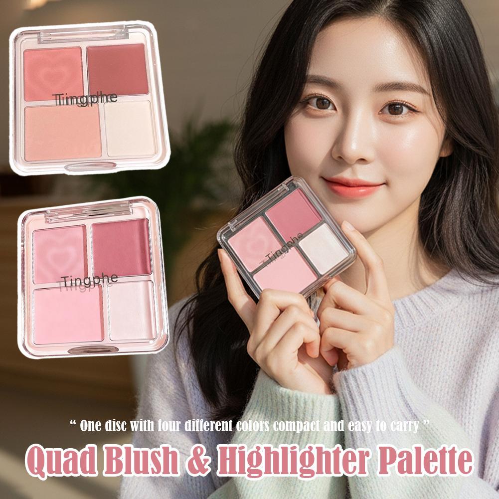 4 In 1 4 สี Blush Highlight Palette น่ารักสีชมพู High Blusher แผ่น Face Color Highlighter Y9g7