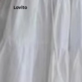 Lovito วันหยุด ชุดเดรสเรียบๆ รูดจีบสำหรับผู้หญิง เกาหลี อินเทรนด์ LNA73035