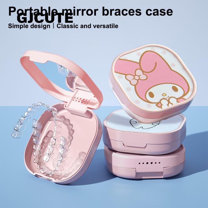 GJCUTE Sanrio Hello Kitty Melody Retainer Case กระจกปาก Guard กรณีปลอมฟันฟันปลอมกล่องเก็บแบบพกพาทันตกรรม Aligner คอนเทนเนอร์อุปกรณ์ WTD