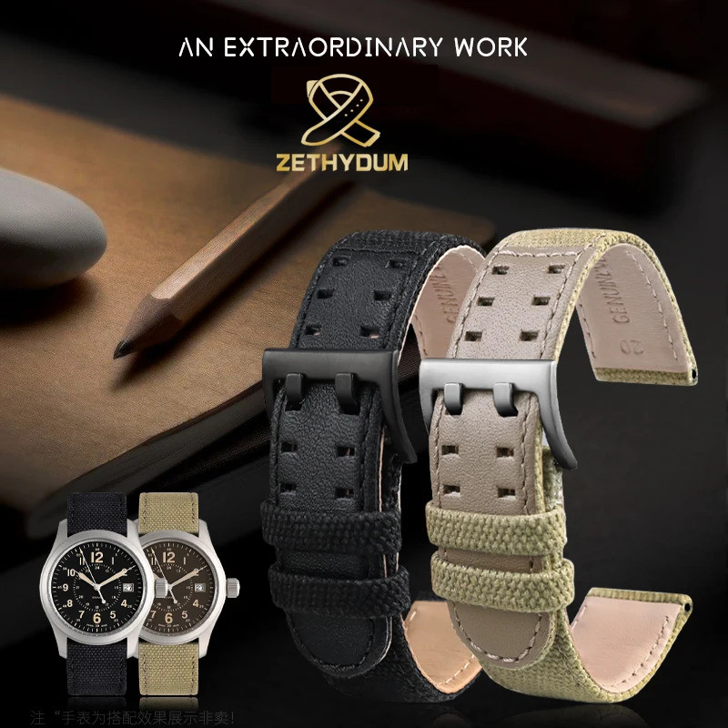 20 มม.22 มม.ผ้าใบหนังด้านล่างนาฬิกาเปลี่ยนสําหรับ Hamilton Khaki Field Watch H68201993 ชม.70605963 ส