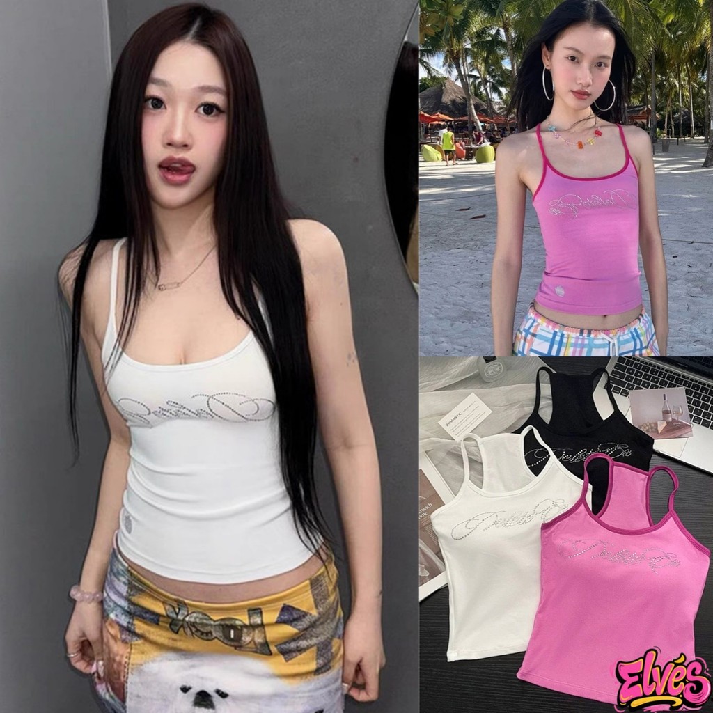 Elves พร้อมส่ง💟 เสื้อสายเดี่ยว เสริมฟองน้ำ สีสดใส สไตล์สาวเท่ สไตล์เกาหลี"FY3590"