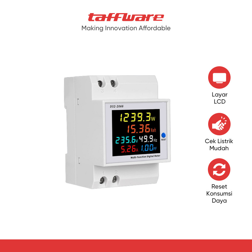 Taffiware จอแสดงผลดิจิตอล Din Rail เฟสเดียว 300V มิเตอร์ไฟฟ้า - D52-2066