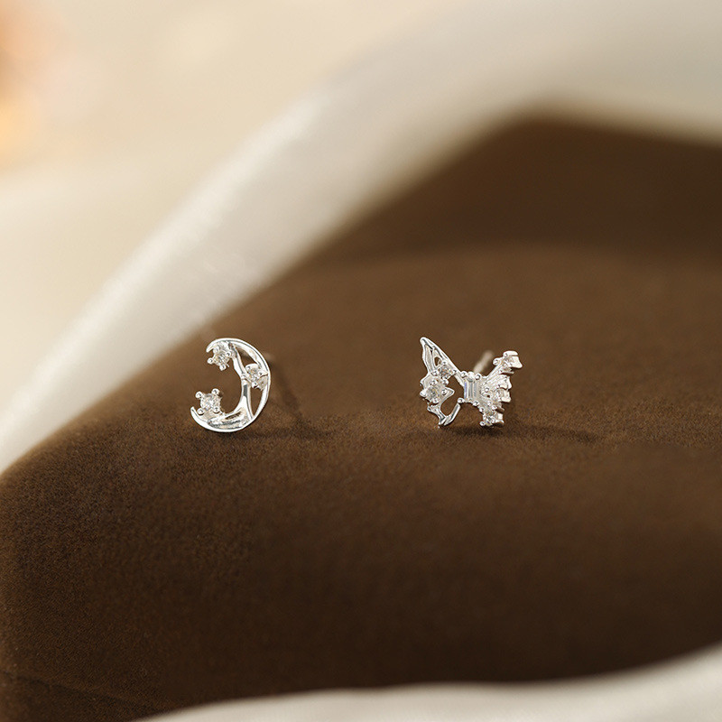 Abao S999 เงินบริสุทธิ์ Niche Design ผีเสื้อดวงจันทร์ต่างหูหญิงหวานสไตล์เกาหลีสดต่างหูอารมณ์จัดส่งใน