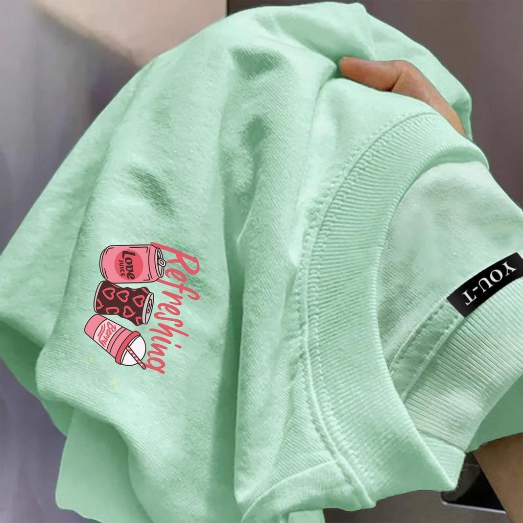 🌷Top.basic🌷สตรีทแฟชั่น เสื้อยืดชาย พิมพ์ลาย"Refreshing"ผ้าฝ้ายใส่สบาย สไตล์เกาหลี เสื้อยืด มินิมอล【COD】