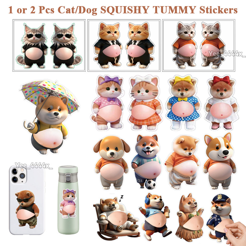 สติ๊กเกอร์แมว 3D ซิลิโคนพุงใหญ่ 3D Cat Belly Fun Decals น่ารักสติกเกอร์แล็ปท็อปสําหรับเด็กเพื่อน chwuieth