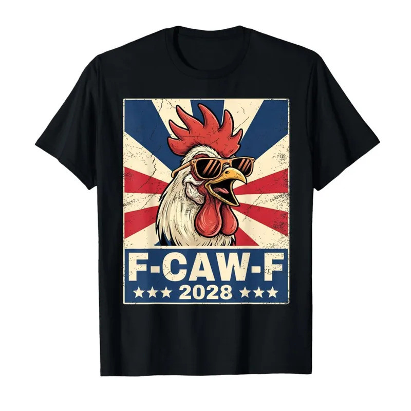 F-CAW-F 2028 – Patriotic Rooster Satir เสื้อยืดกราฟิกสําหรับผู้ชายผู้หญิงผ้าฝ้าย 100% เสื้อยืดแขนสั้
